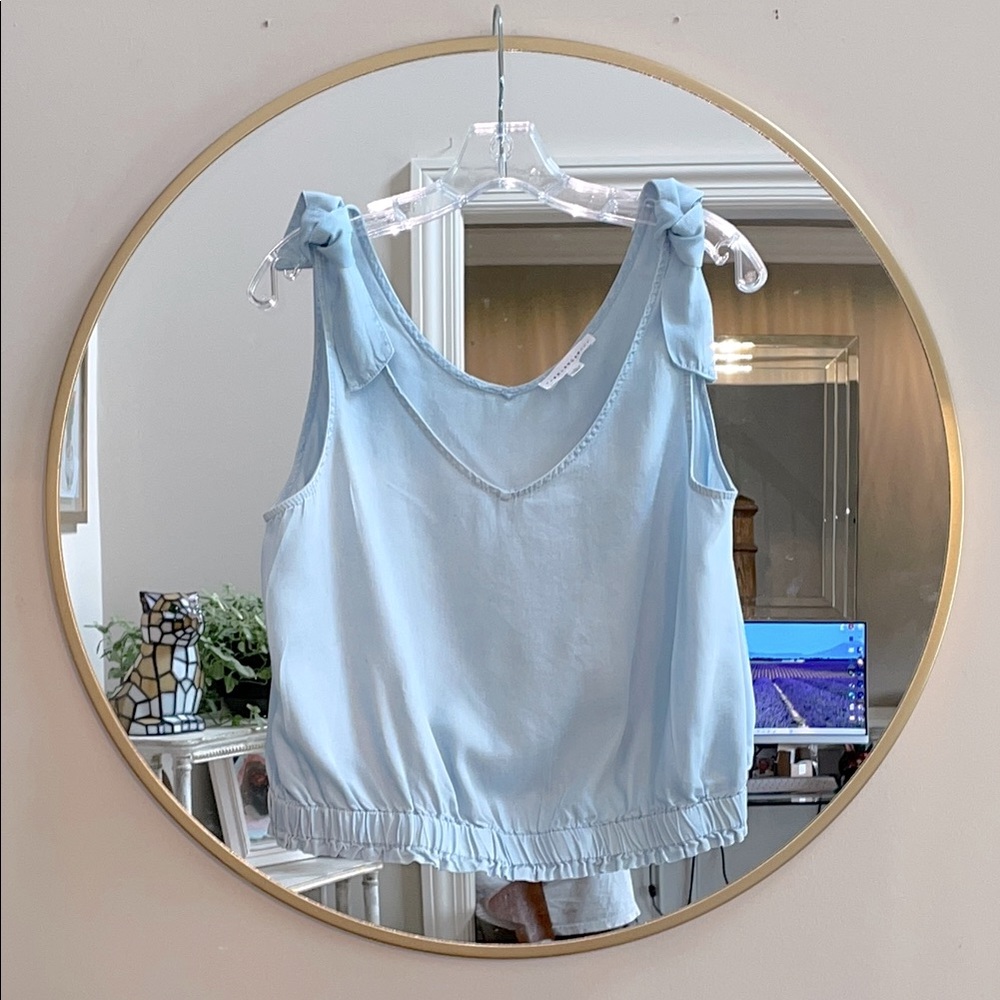 Jane and Delancey Blue Tie Front Sleeveless Tank Top